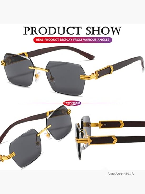 Retro Rimless Rectangle Sunglasses Unisex Vintage Frameless Square Tinted UV main image 7
